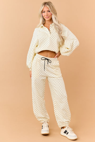 Cream and Black Polka Dot Relaxed Sweatshirt