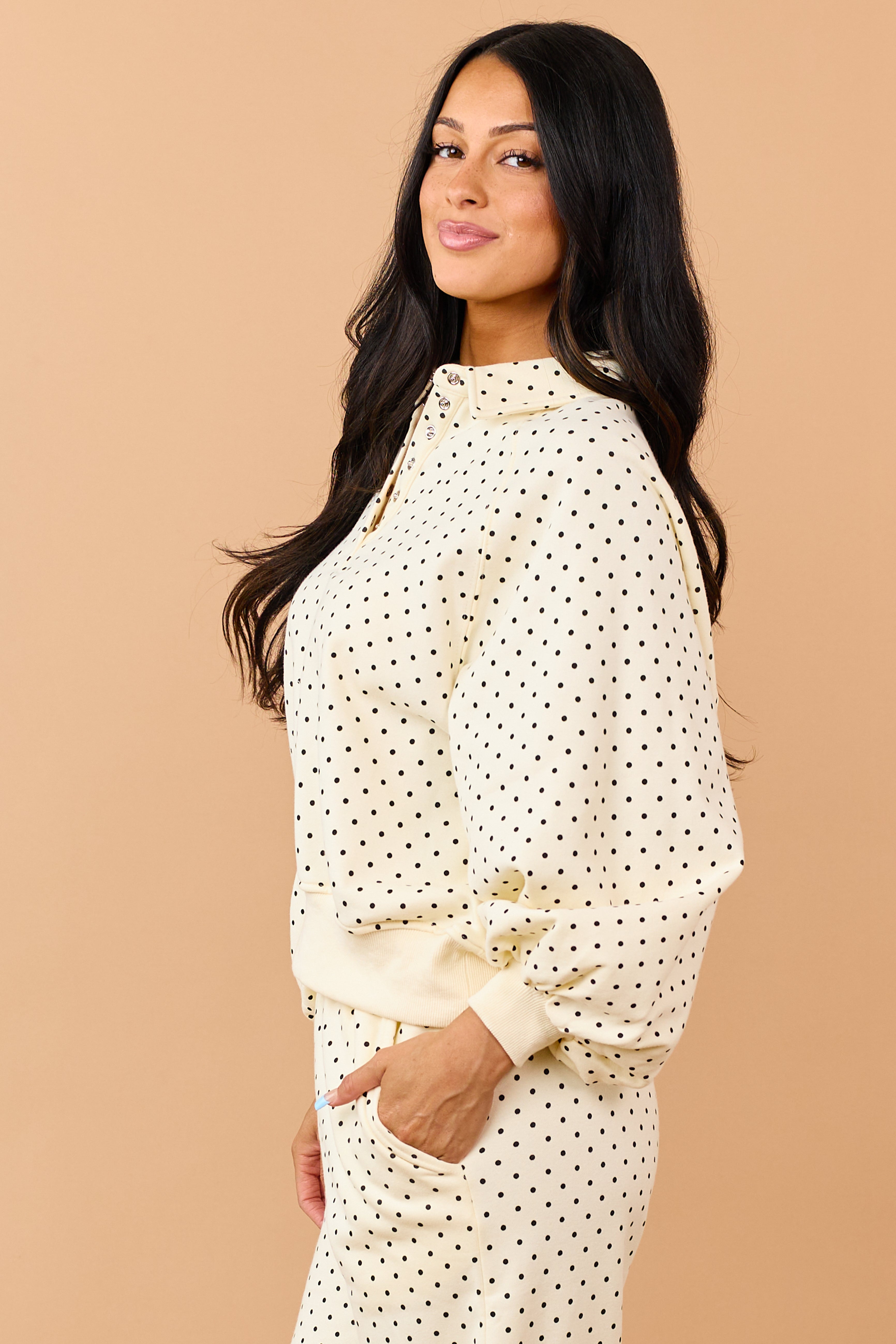 Cream and Black Polka Dot Relaxed Sweatshirt