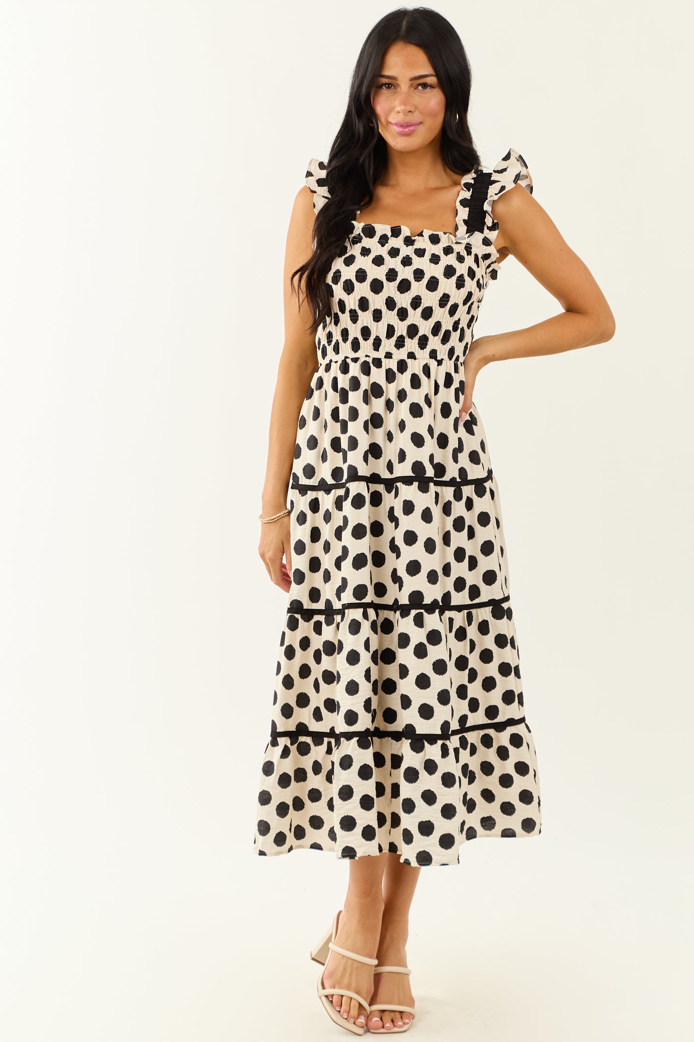 Cream and Black Polka Dot Sleeveless Midi Dress | Lime Lush Boutique Cream and Black Polka Dot Sleeveless Midi Dress | Lime Lush Boutique