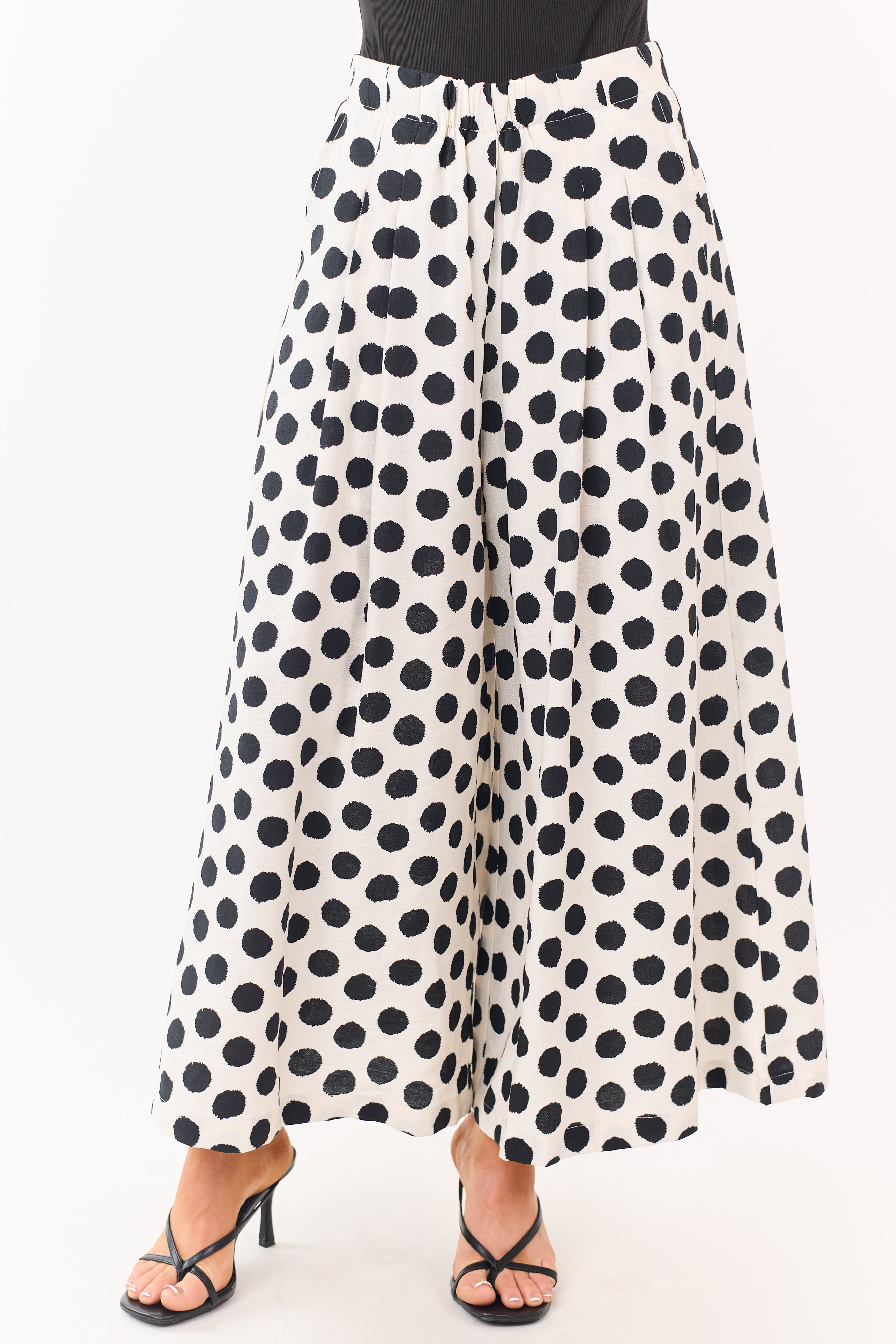 Cream and Black Polka Dot Wide Leg Pants