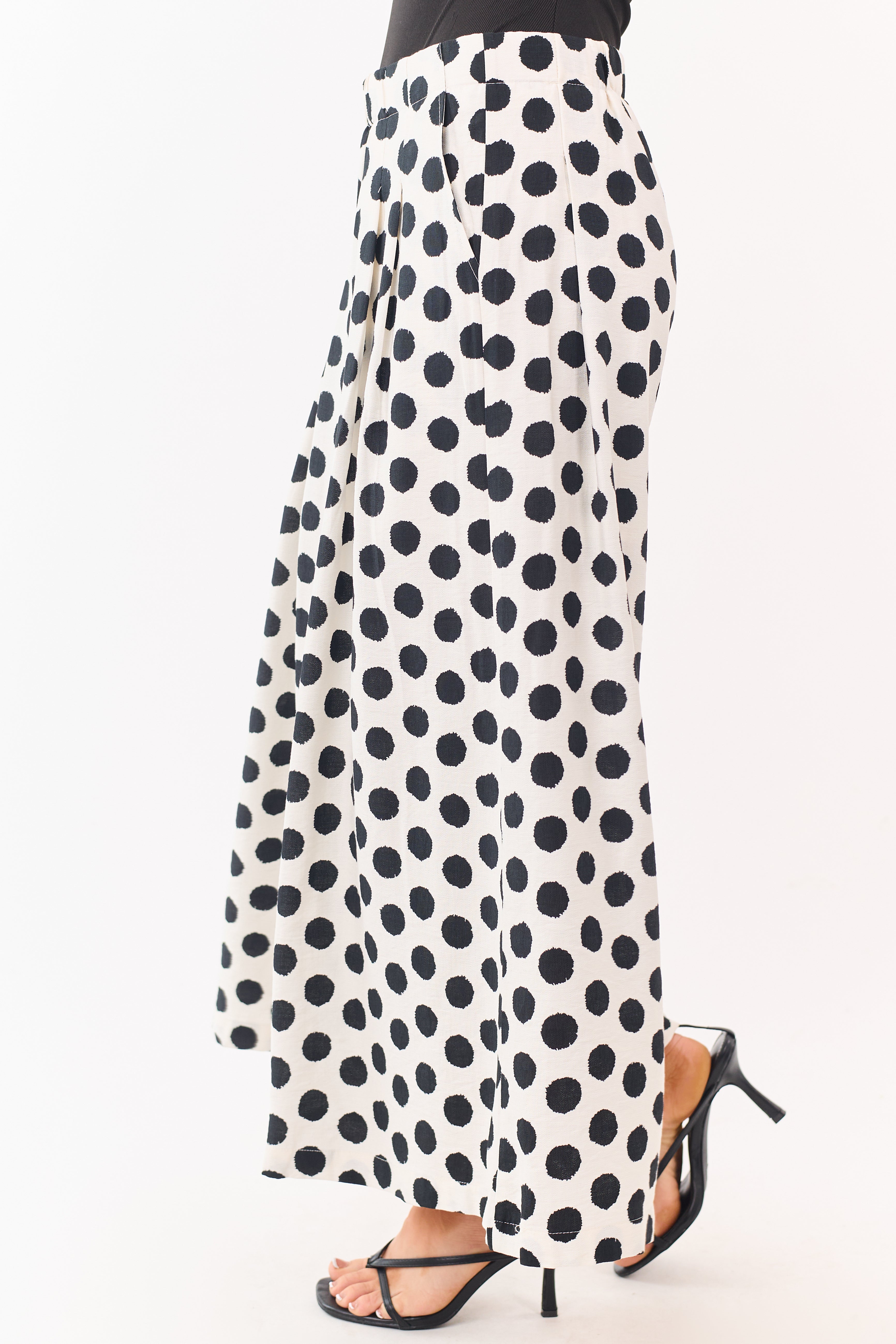 Cream and Black Polka Dot Wide Leg Pants