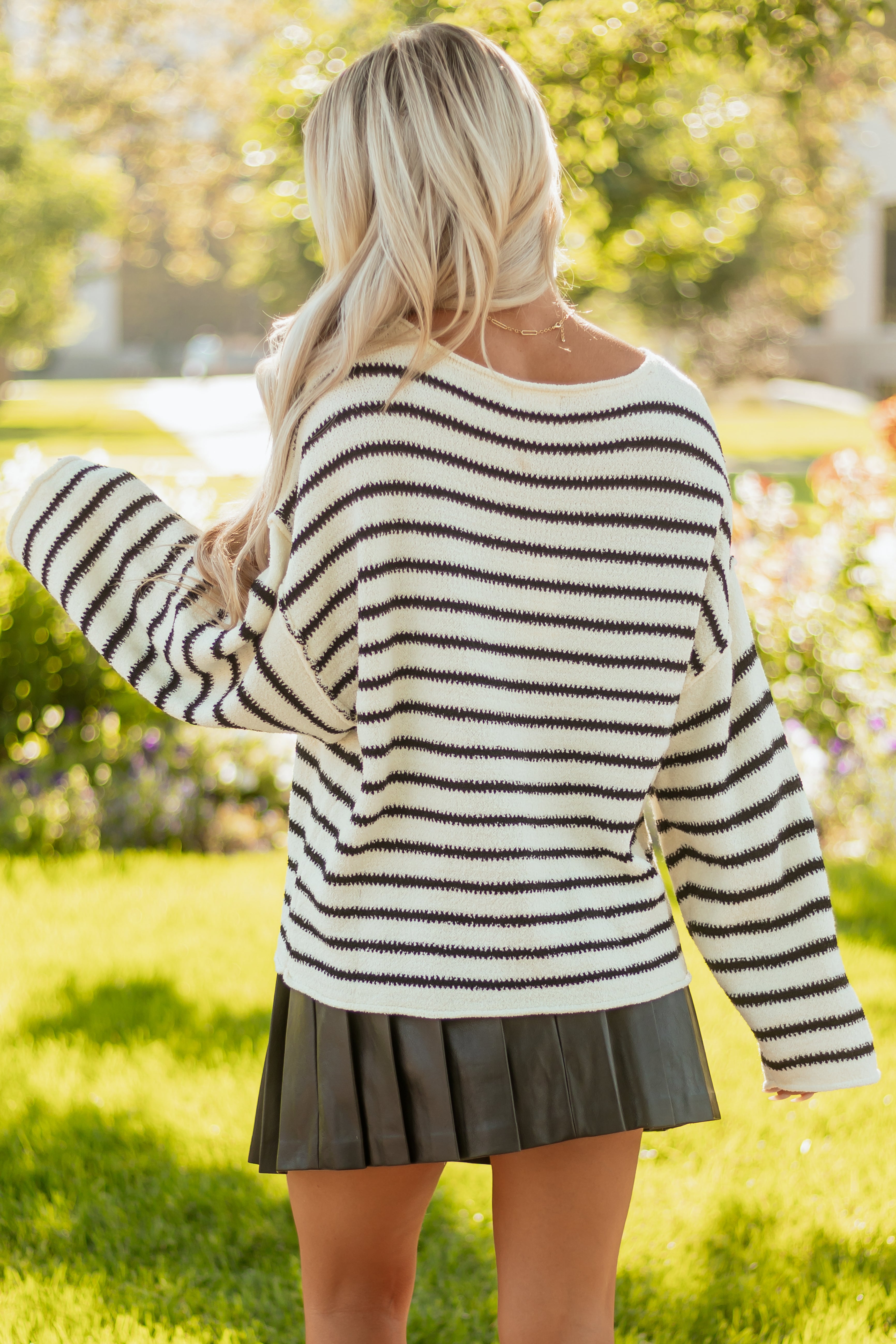Cream and Black Striped Relaxed Sweater