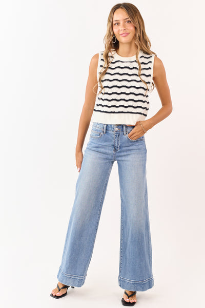 Cream and Black Wavy Striped Sweater Tank Top
