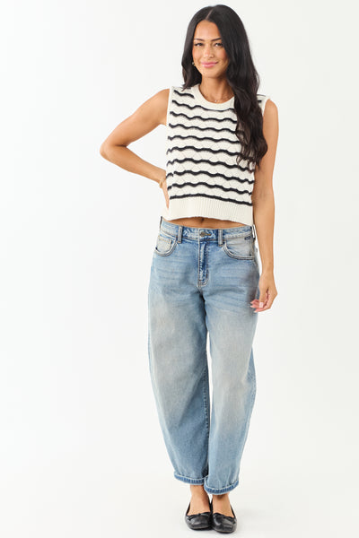 Cream and Black Wavy Striped Sweater Tank Top
