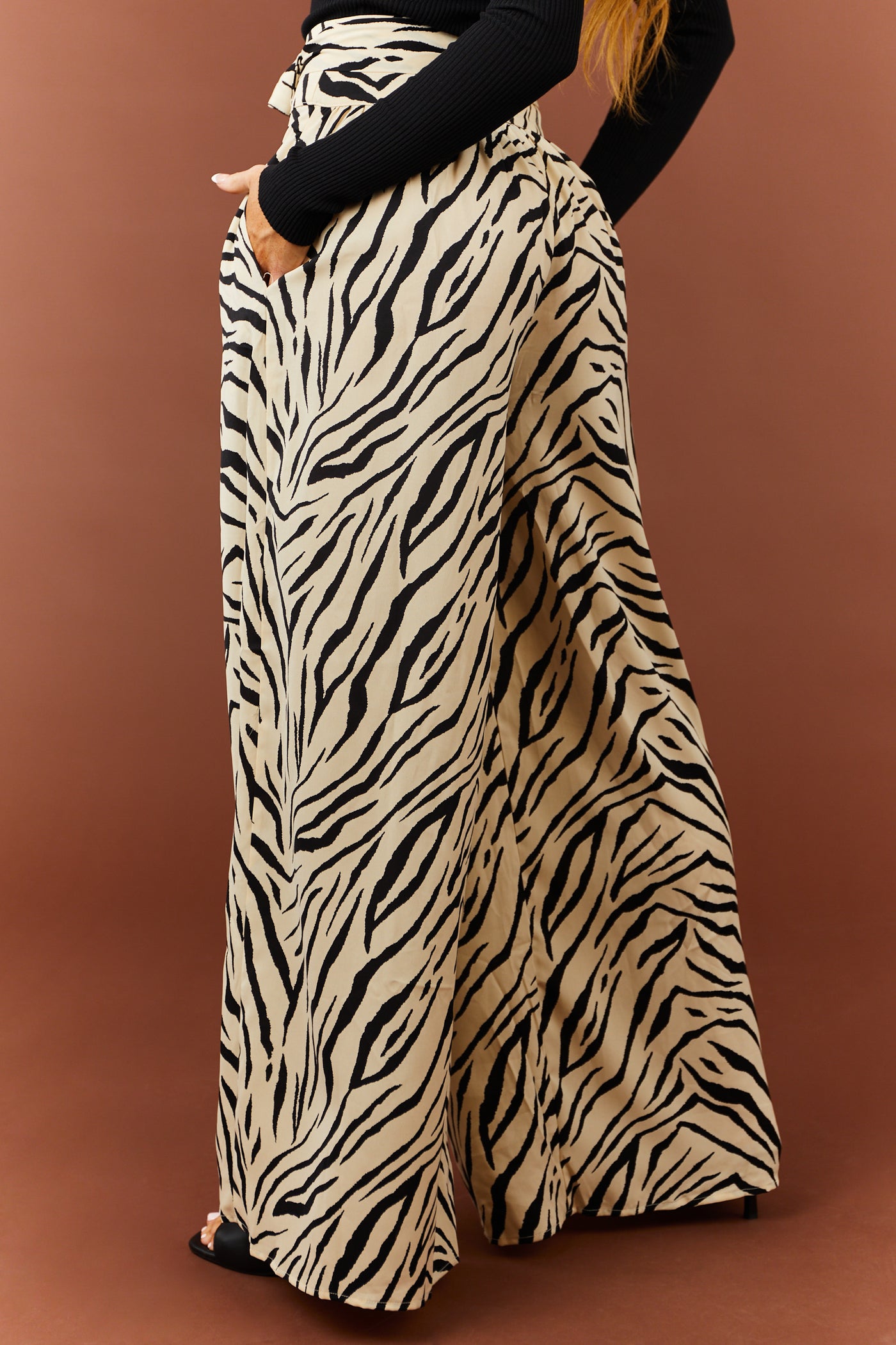 Cream and Black Zebra Print Wide Leg Pants