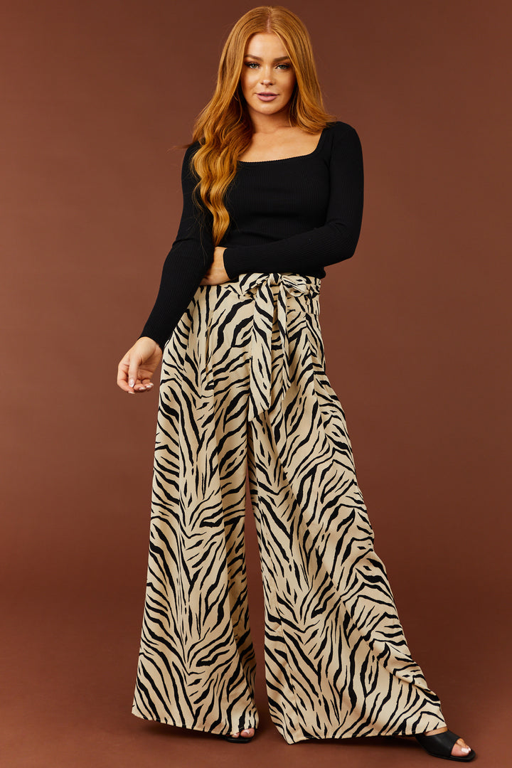 Cream and Black Zebra Print Wide Leg Pants | Lime Lush | Weite Hosen