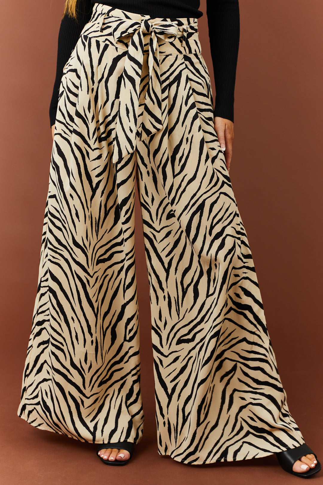 Cream and Black Zebra Print Wide Leg Pants | Lime Lush