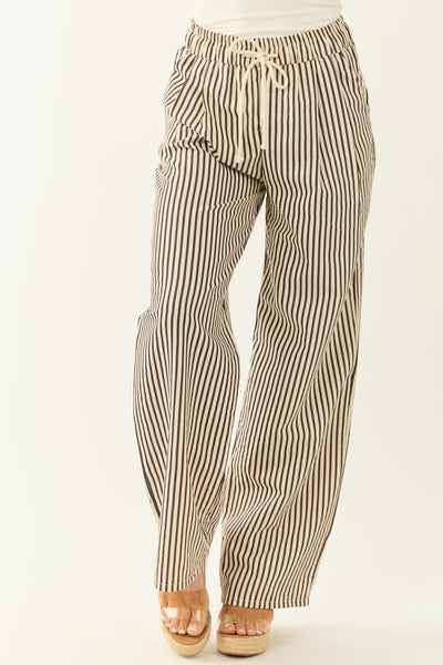 Cream and Charcoal Striped Wide Leg Pants