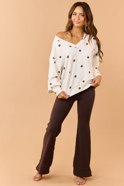 Cream and Chocolate Polka Dot Textured Knit Top