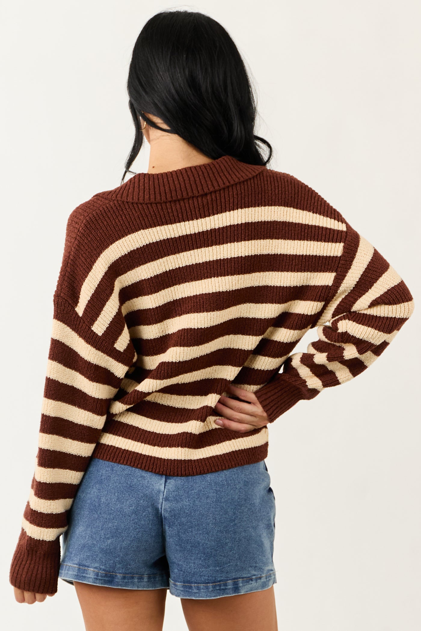Cream and Cocoa Striped Collared Sweater