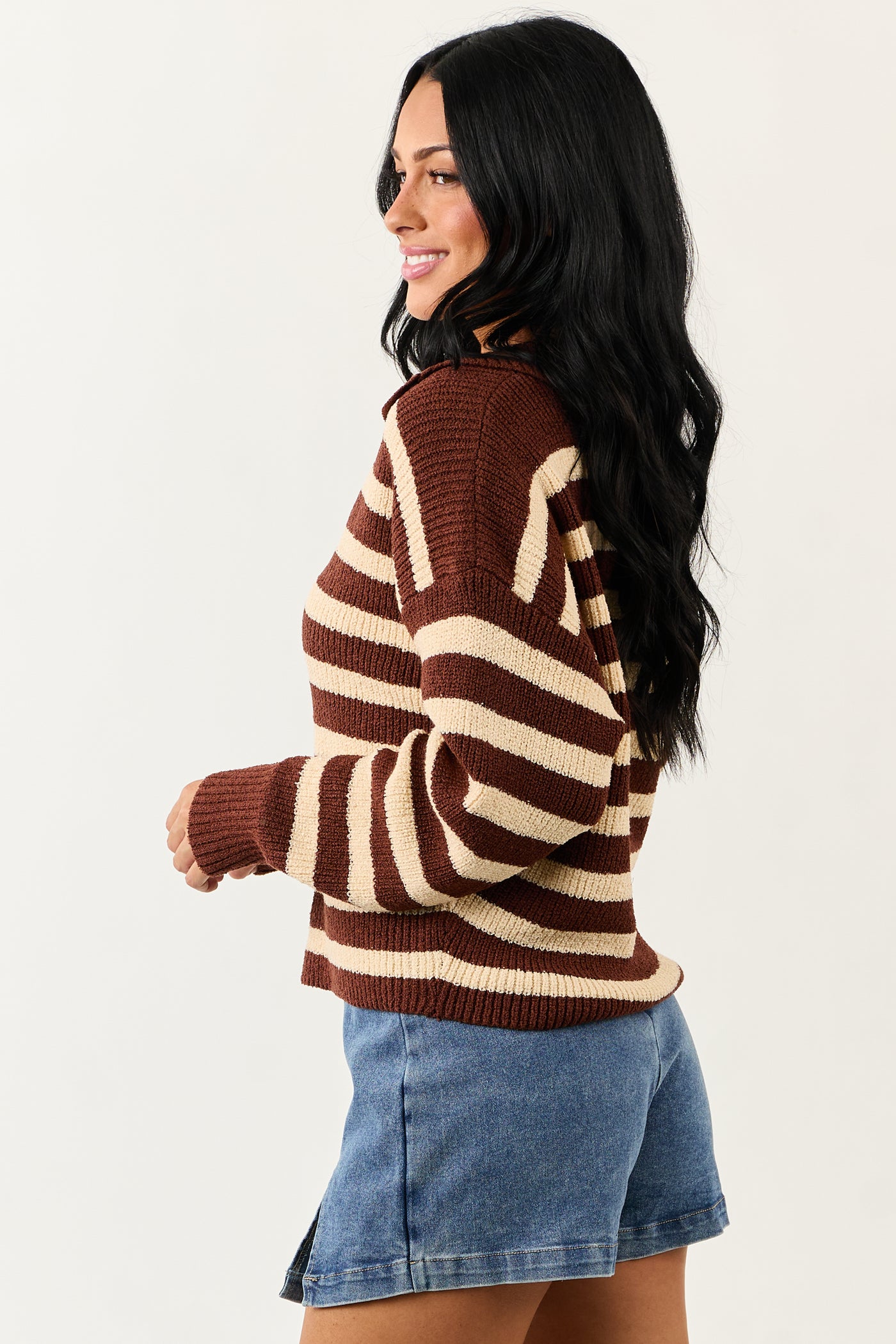 Cream and Cocoa Striped Collared Sweater