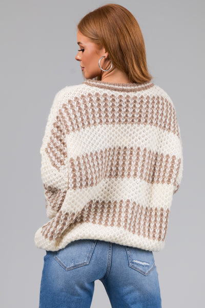 Cream and Coffee Striped Loose Knit Sweater