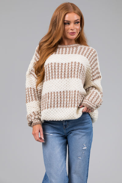 Cream and Coffee Striped Loose Knit Sweater
