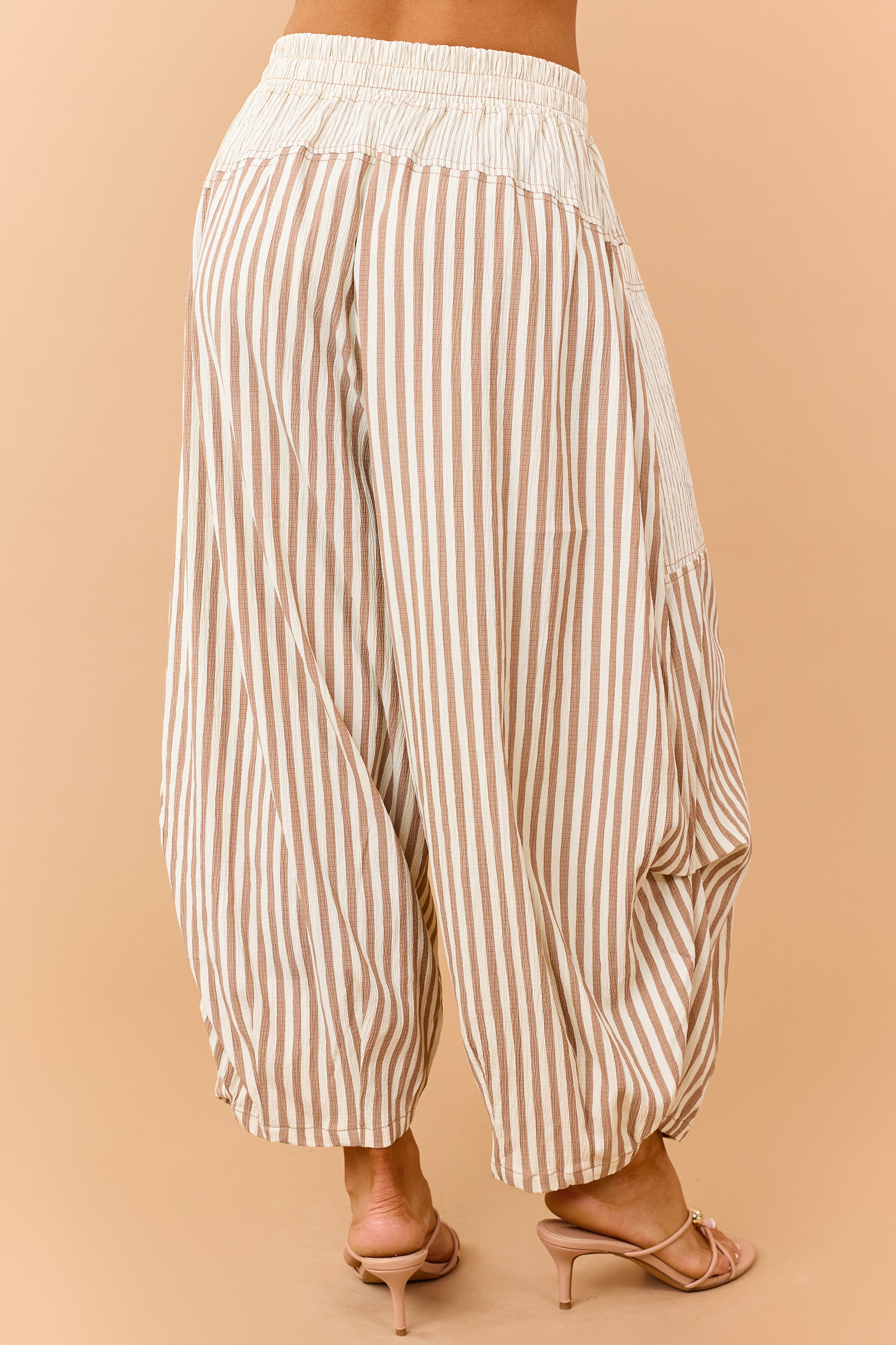 Cream and Latte Striped Wide Crop Pants