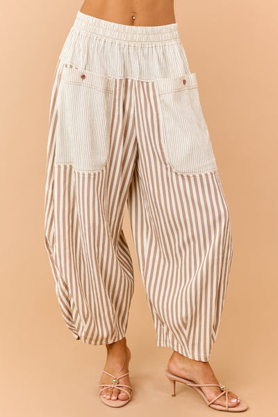 Cream and Latte Striped Wide Crop Pants