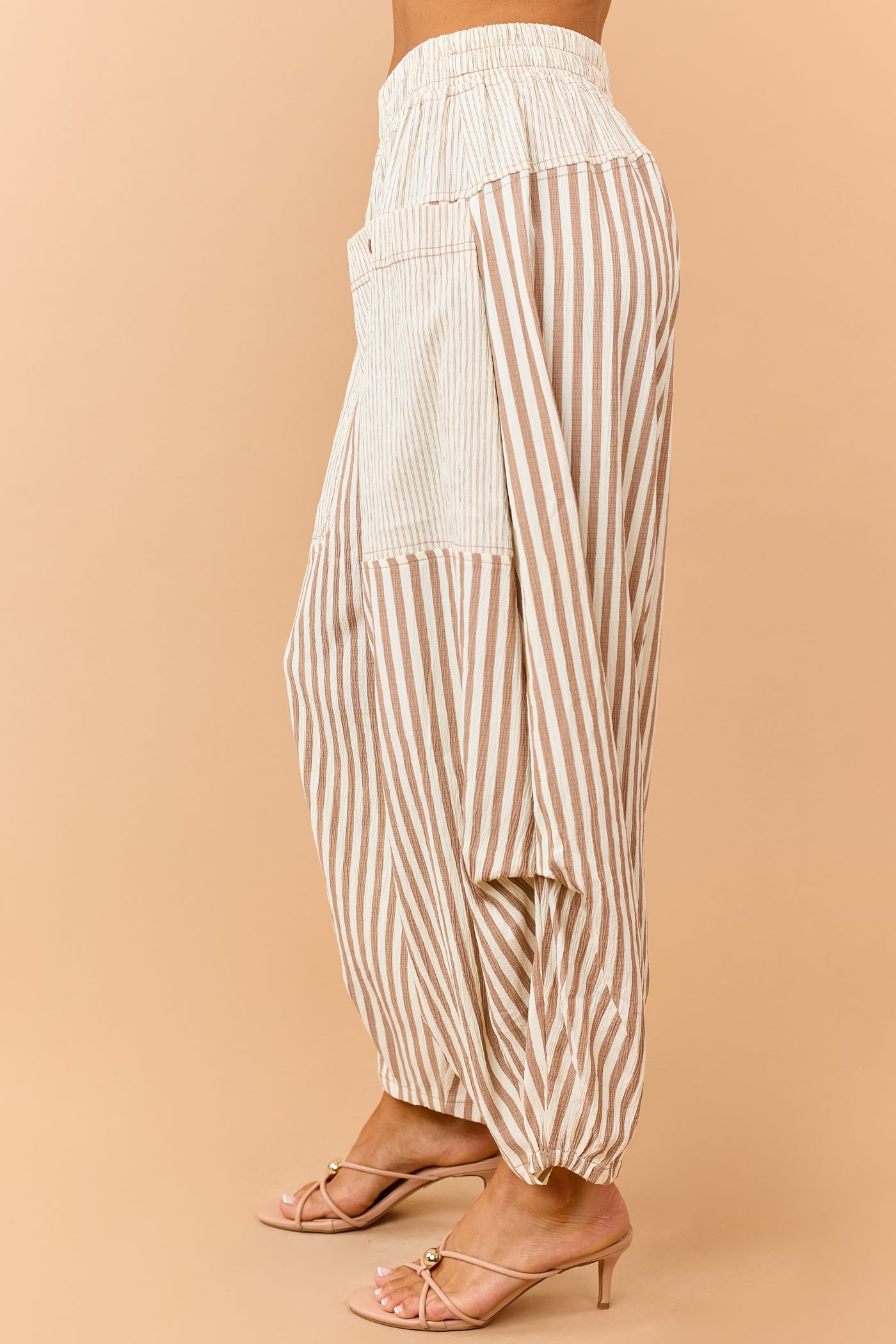 Cream and Latte Striped Wide Crop Pants