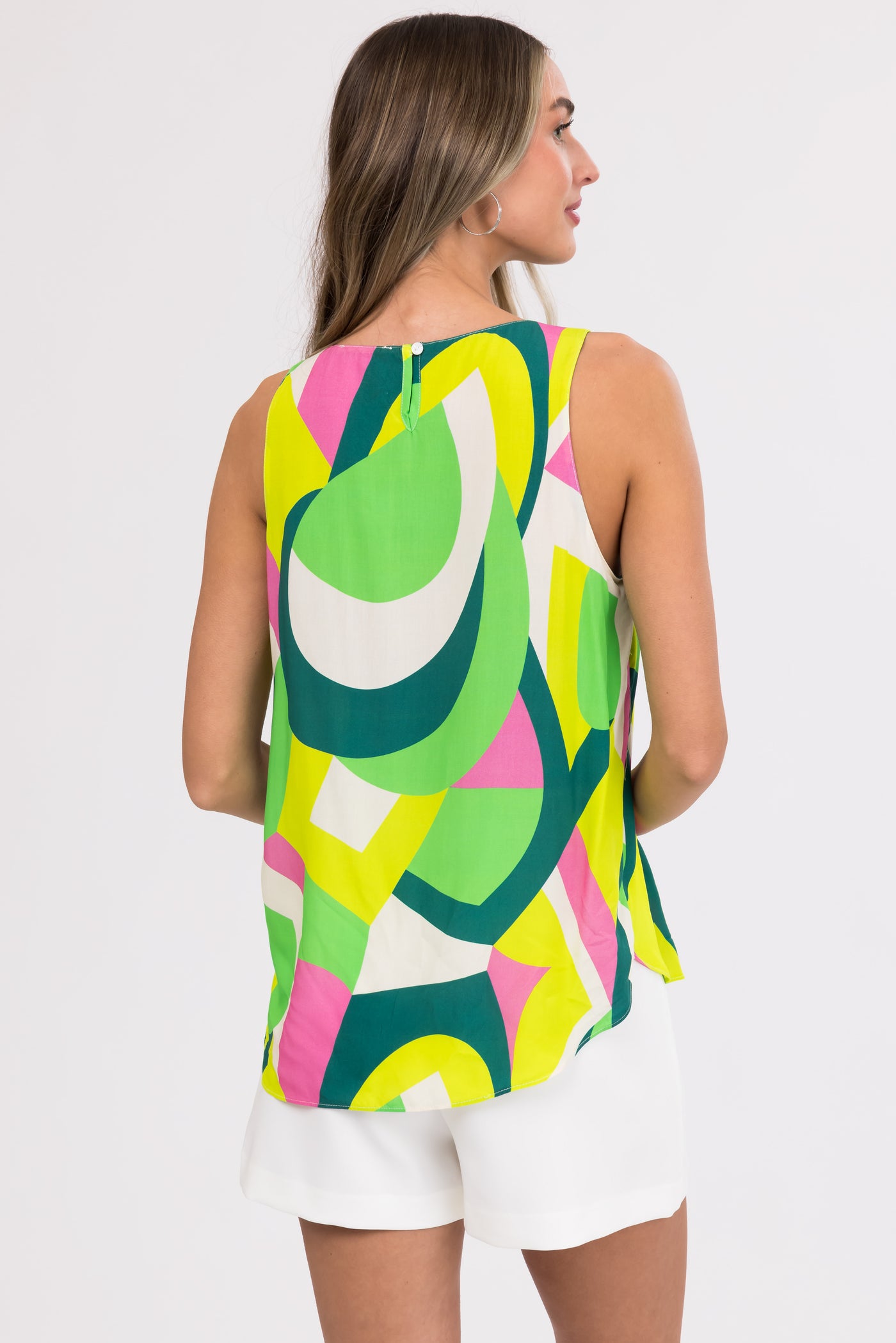 Cream and Lime Abstract Print Tank Top