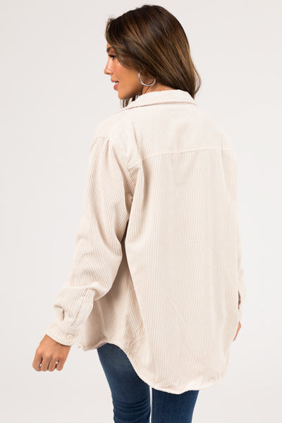 Cream and Mauve Reversible Button Up Shacket