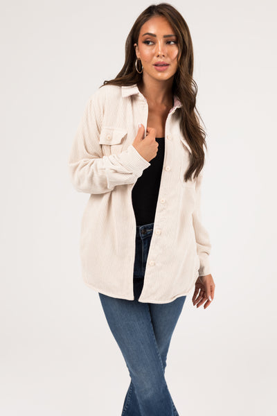Cream and Mauve Reversible Button Up Shacket