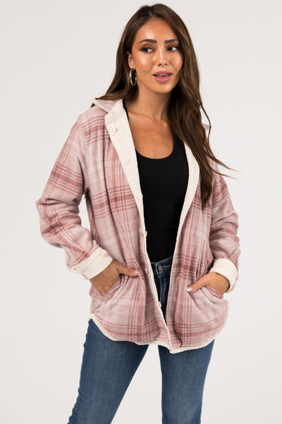 Cream and Mauve Reversible Button Up Shacket