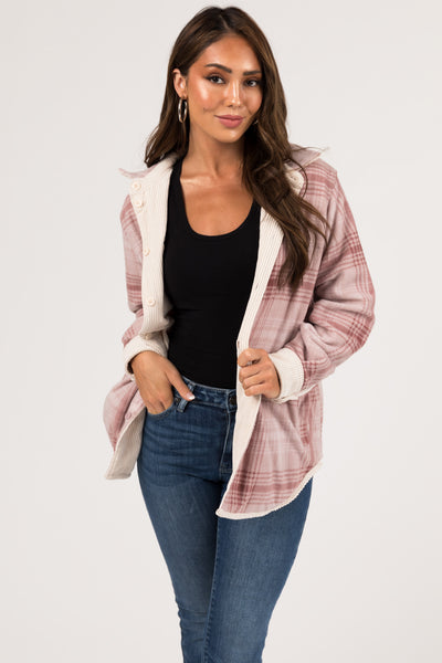 Cream and Mauve Reversible Button Up Shacket