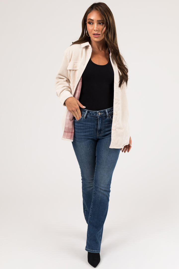 Cream and Mauve Reversible Button Up Shacket
