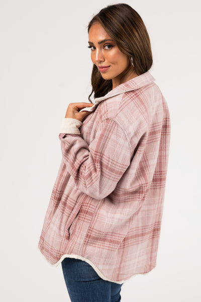 Cream and Mauve Reversible Button Up Shacket