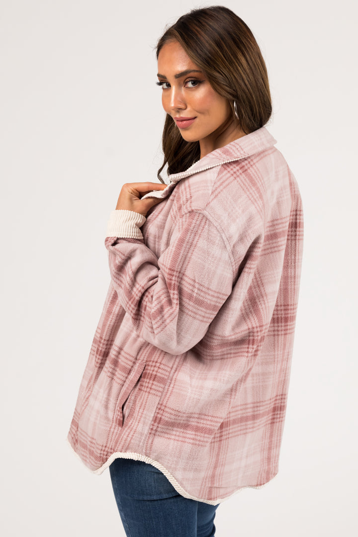 Cream and Mauve Reversible Button Up Shacket