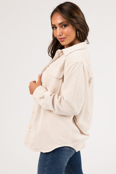 Cream and Mauve Reversible Button Up Shacket
