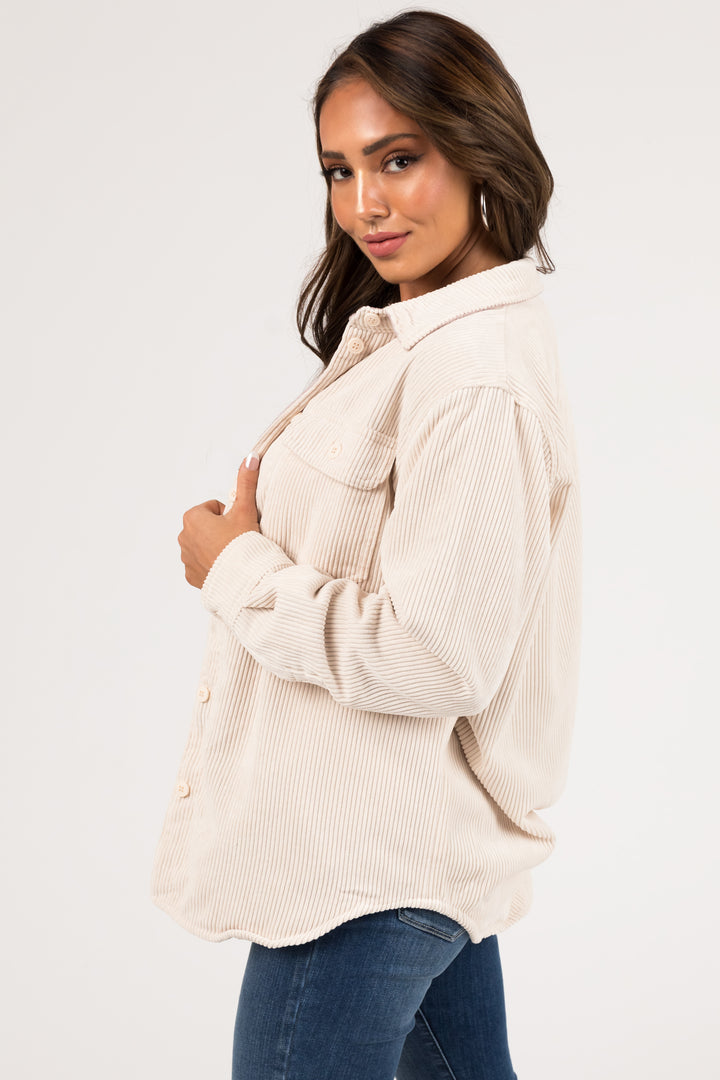 Cream and Mauve Reversible Button Up Shacket
