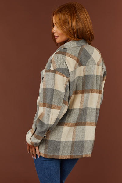 Cream and Slate Plaid Button Down Shacket