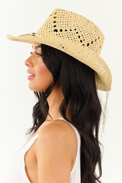 Cream Mixed Beaded Western Straw Cowboy Hat