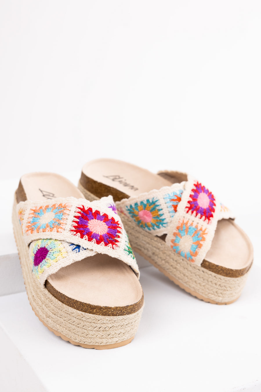 Cream Multicolor Crochet Espadrille Sandals