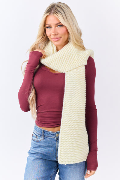 Cream Ribbed Chunky Knit Scarf