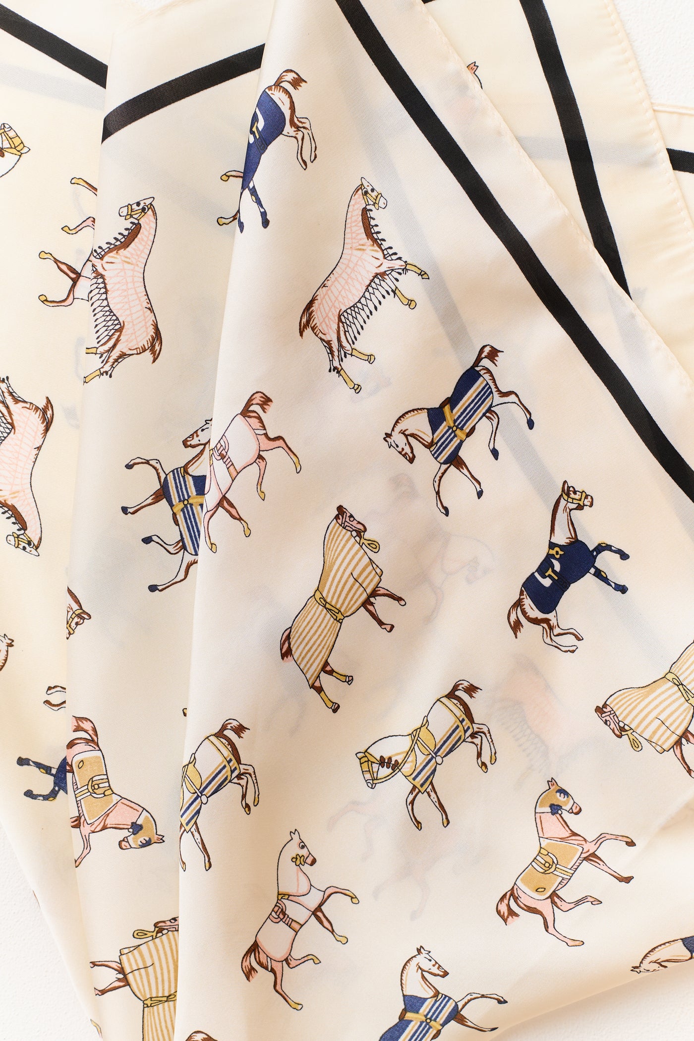 Cream Satin Horse Pattern Bandana Scarf
