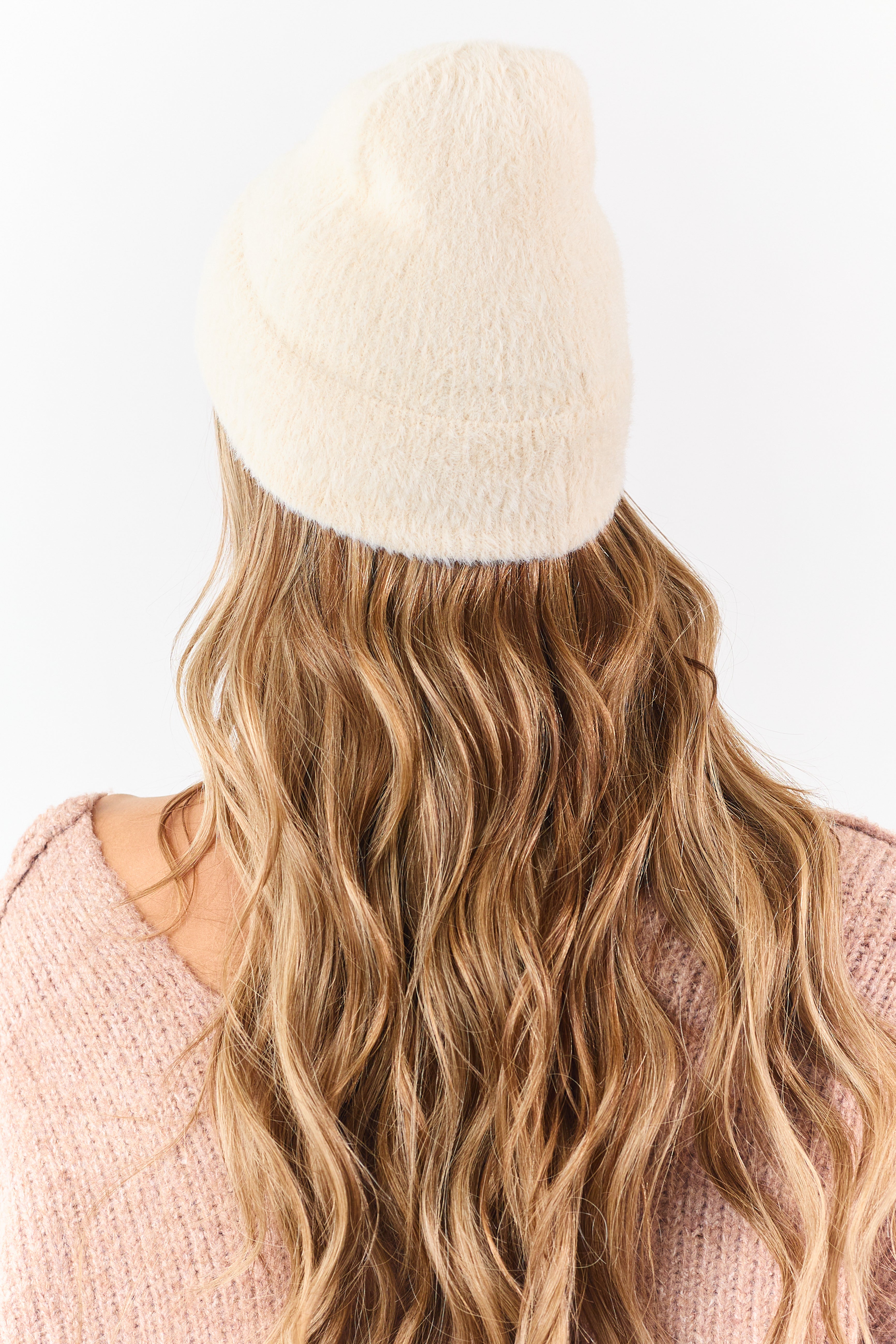 Cream Soft Fuzzy Knit Beanie