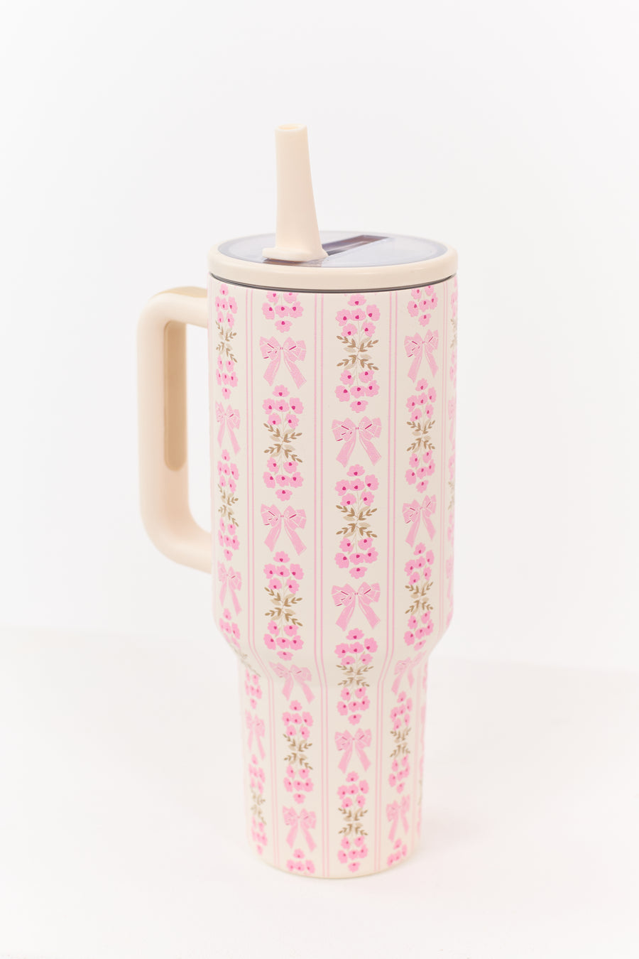 Cream and Baby Pink Floral Bow Print 40oz Tumbler