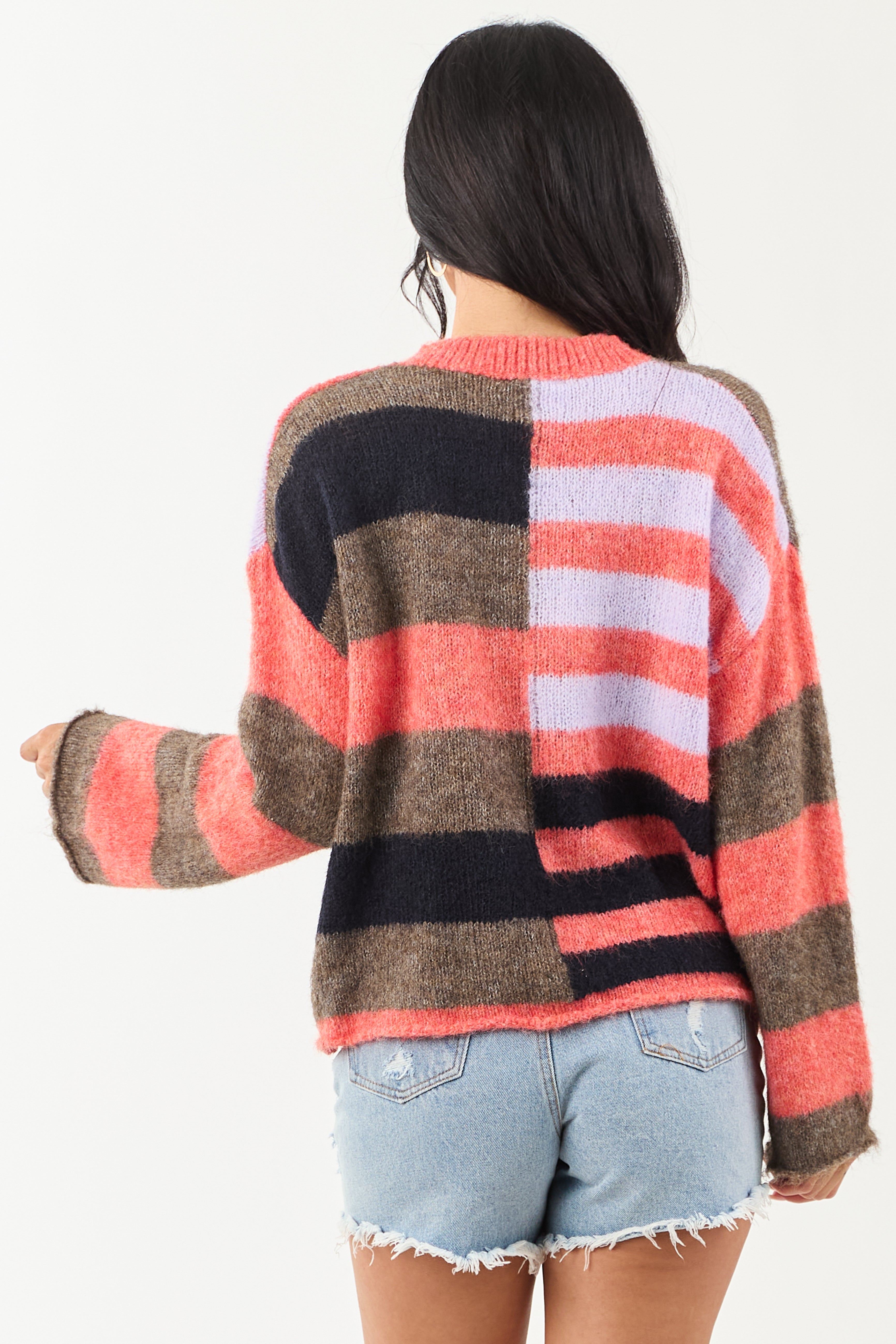 Crimson Colorblock Drop Shoulder Knit Sweater