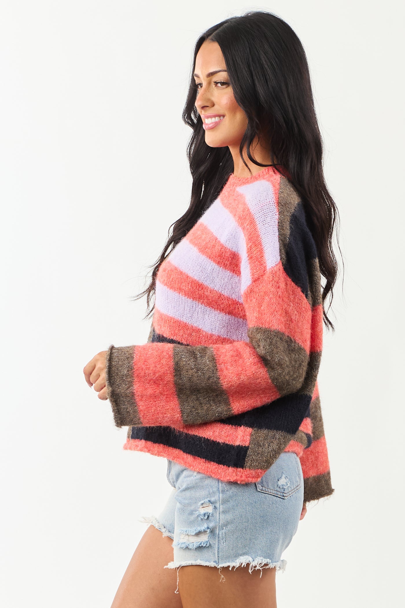 Crimson Colorblock Drop Shoulder Knit Sweater