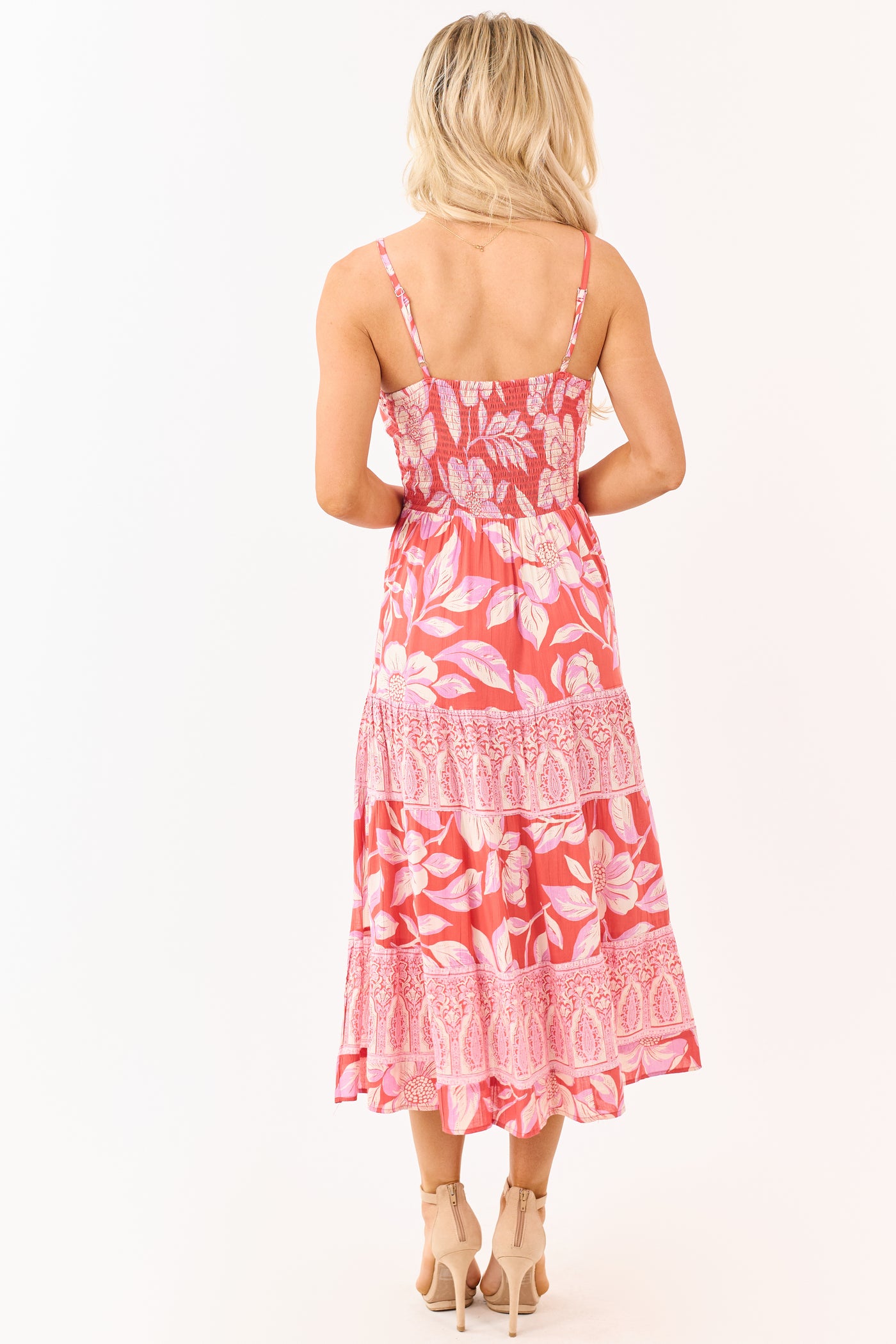 Punch Floral Print Front Twist Tiered Maxi Dress