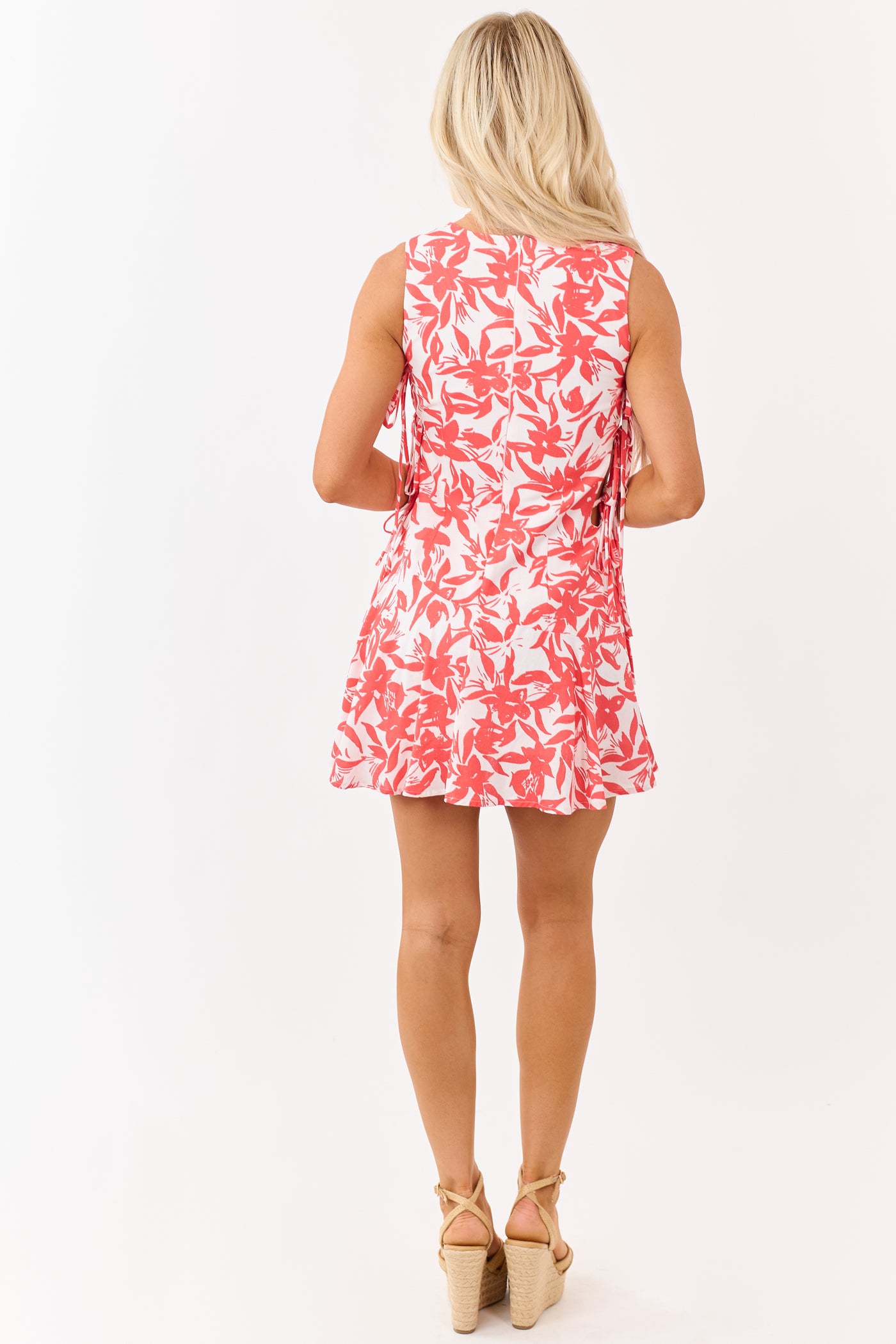 Crimson Floral Print Open Side Tie Mini Dress