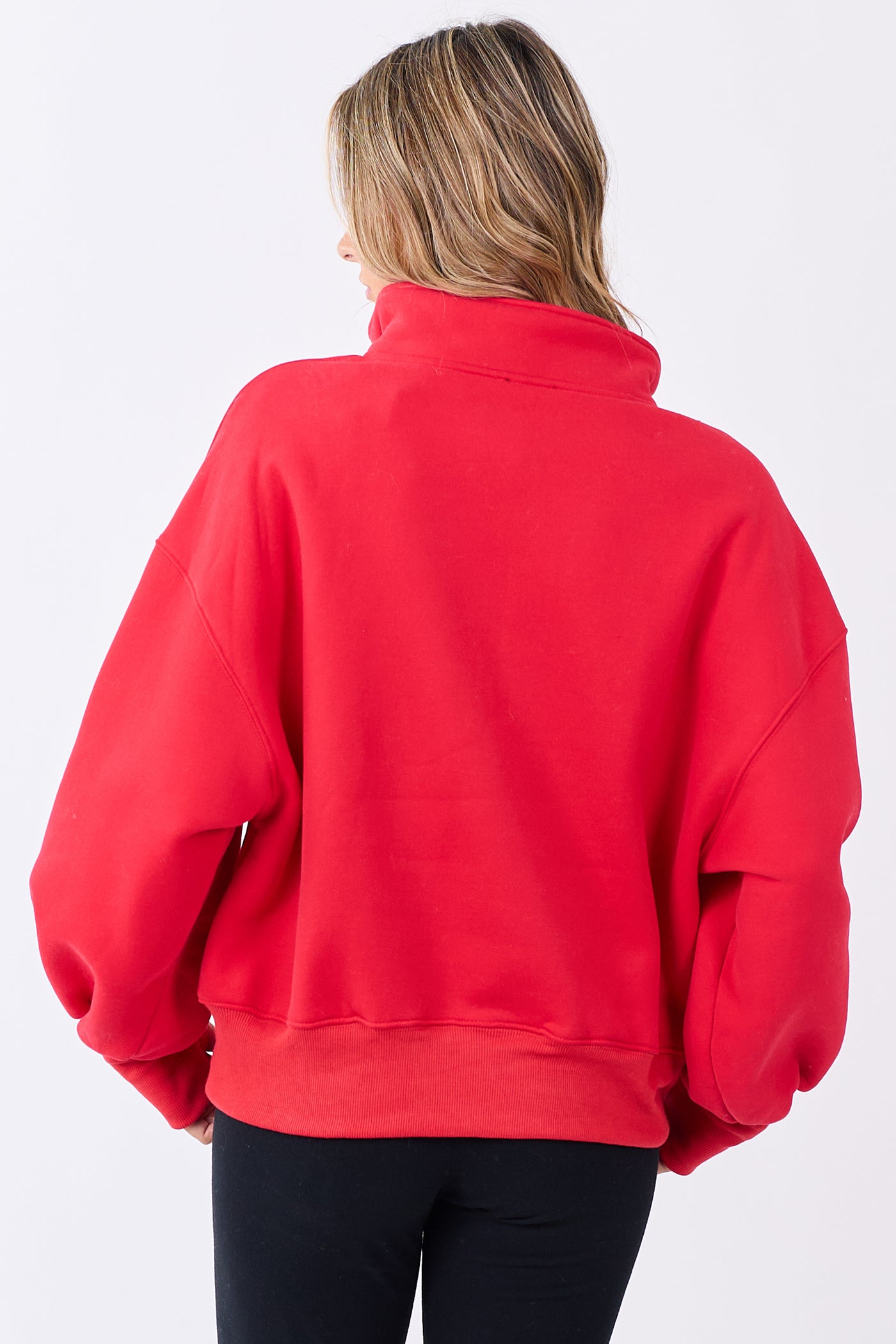 Crimson High Button Collar Pullover Sweatshirt