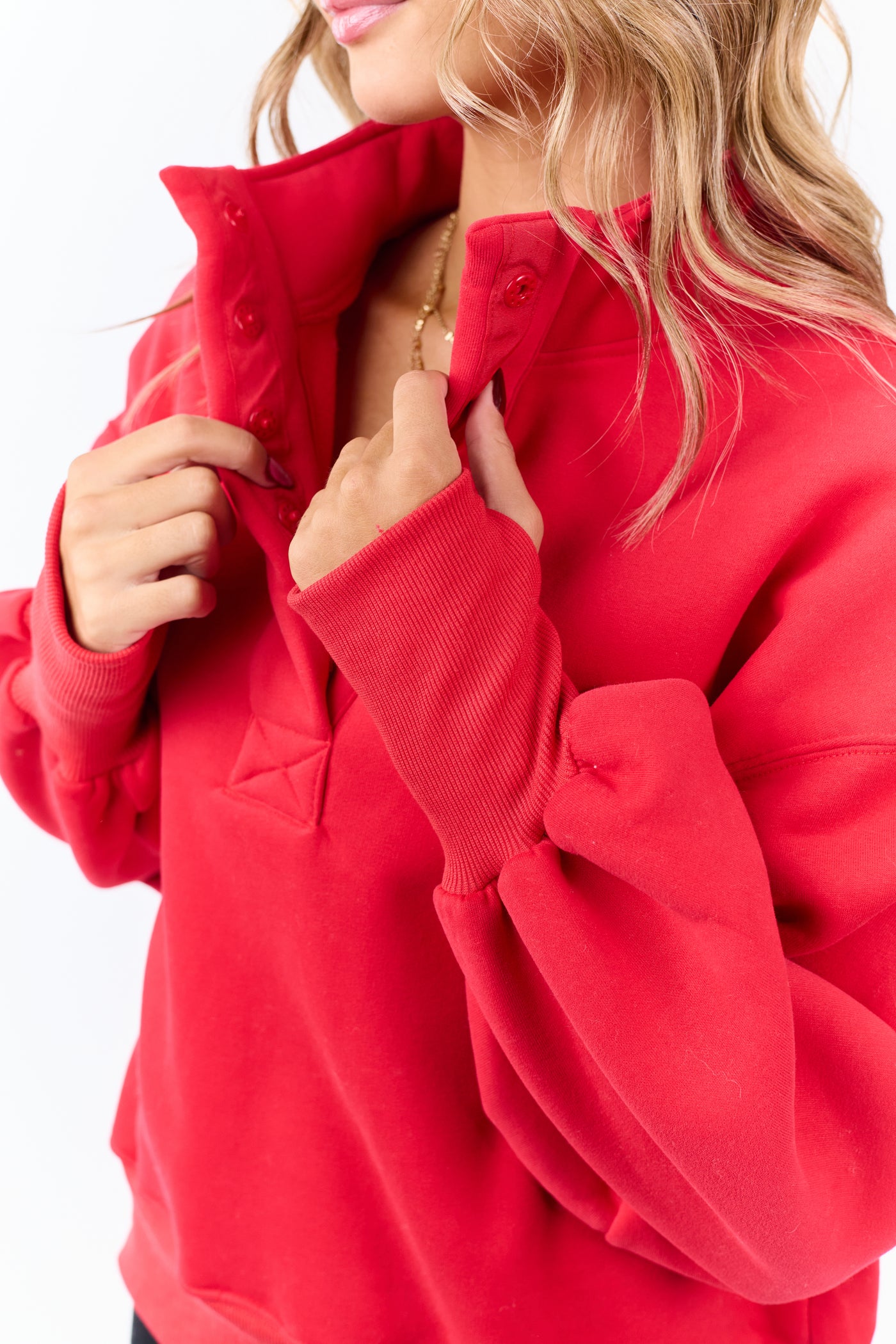 Crimson High Button Collar Pullover Sweatshirt