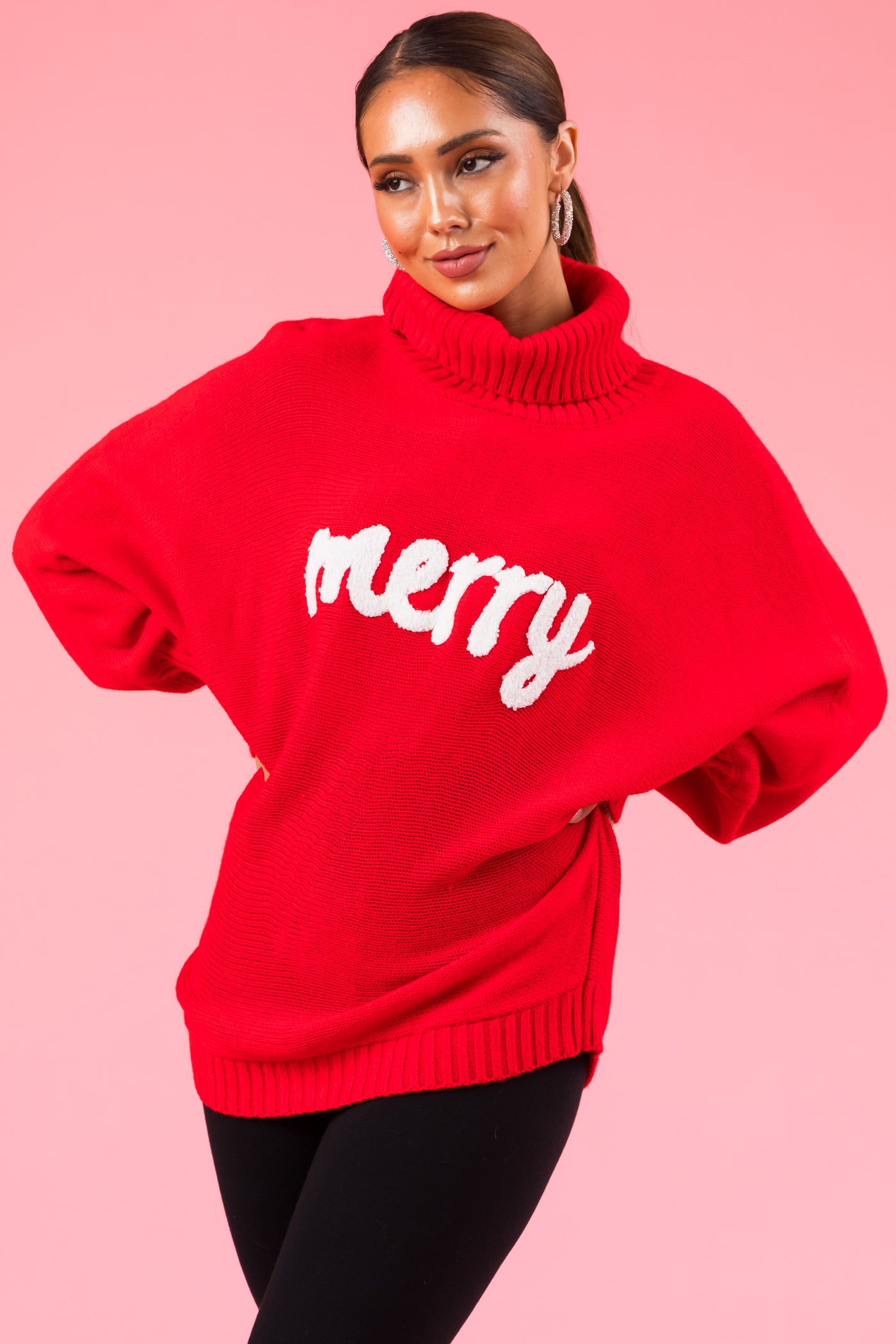 Crimson 'Merry' Turtleneck Sweater | Lime Lush