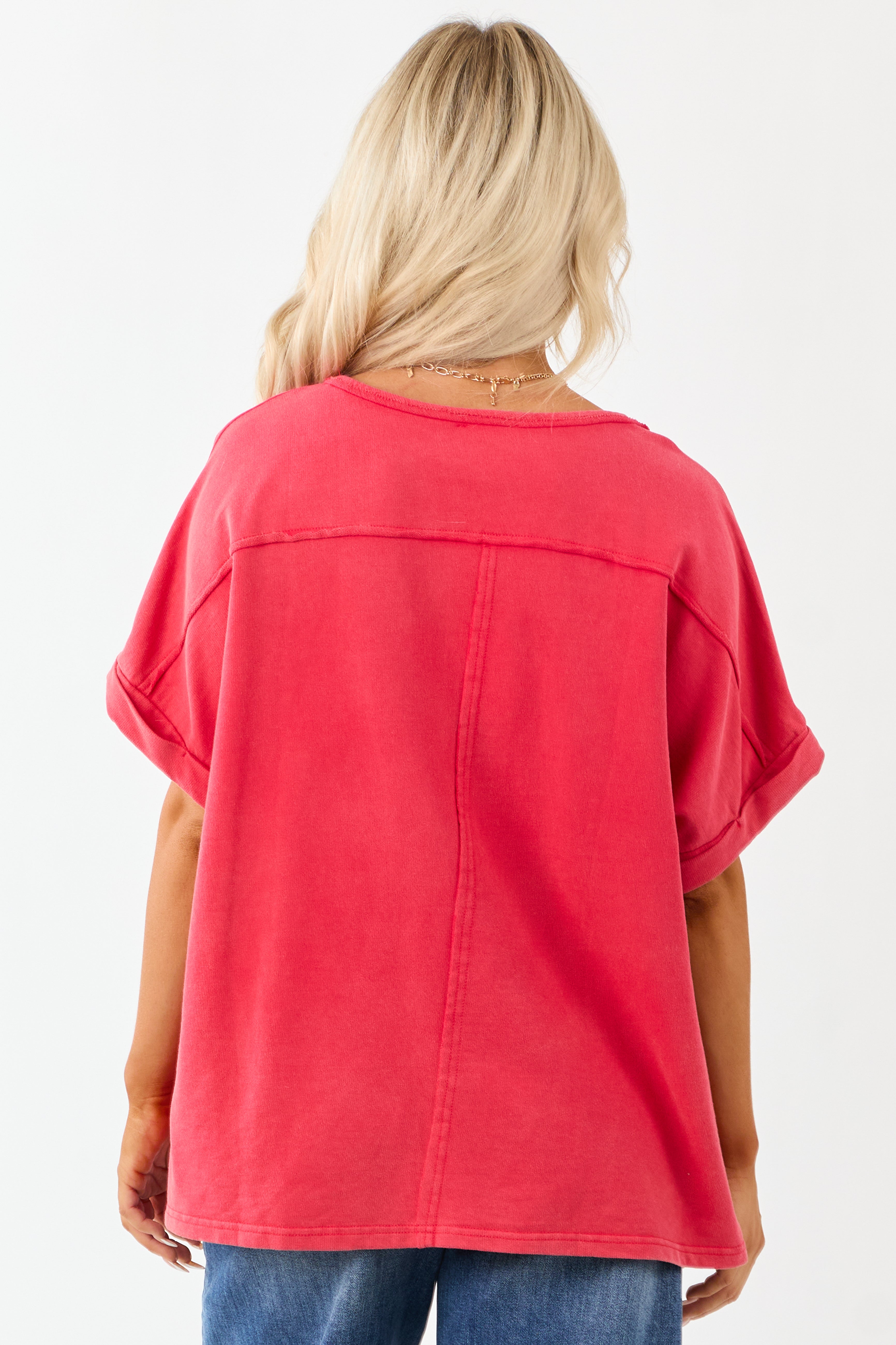 Crimson Mineral Wash Short Sleeve Cotton Top