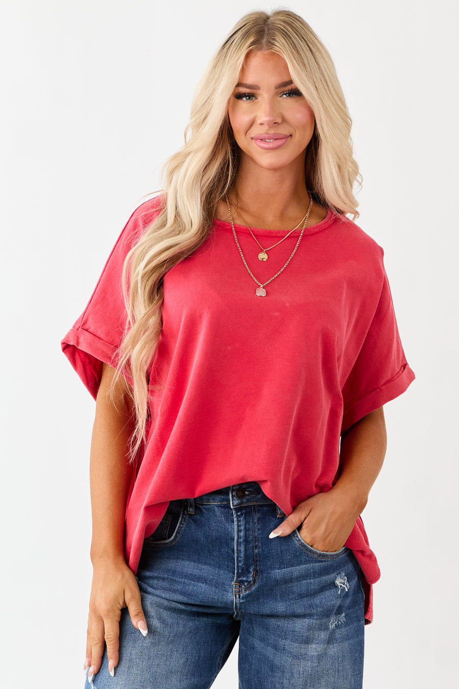 Crimson Mineral Wash Short Sleeve Cotton Top