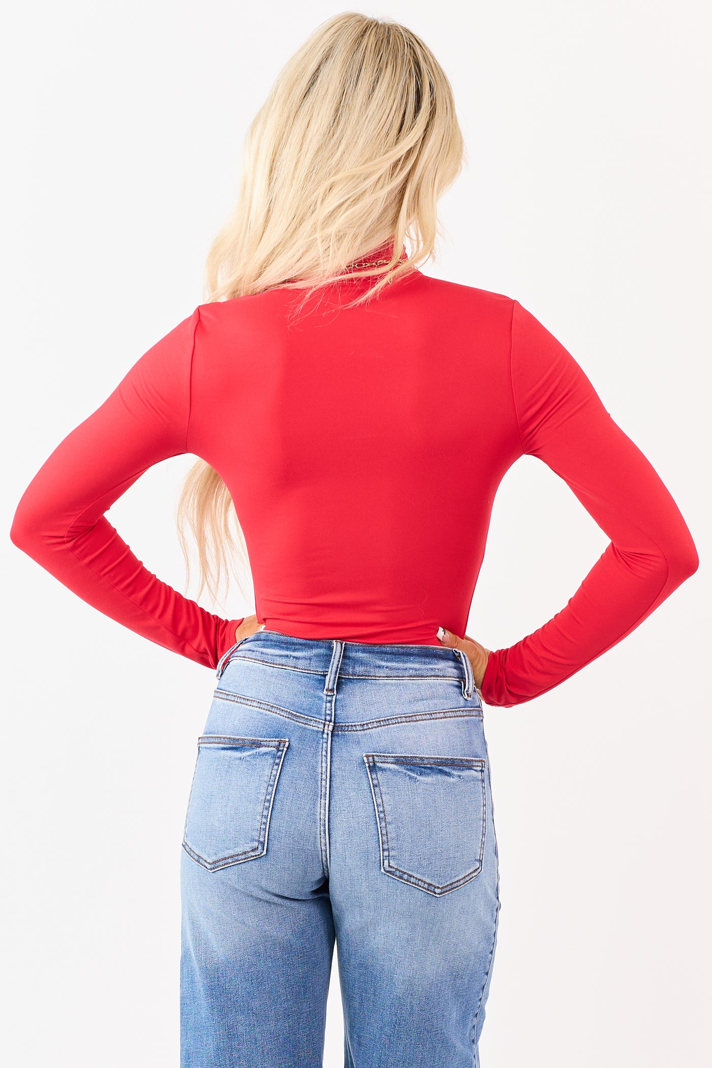 Crimson Mock Neck Long Sleeve Soft Knit Bodysuit
