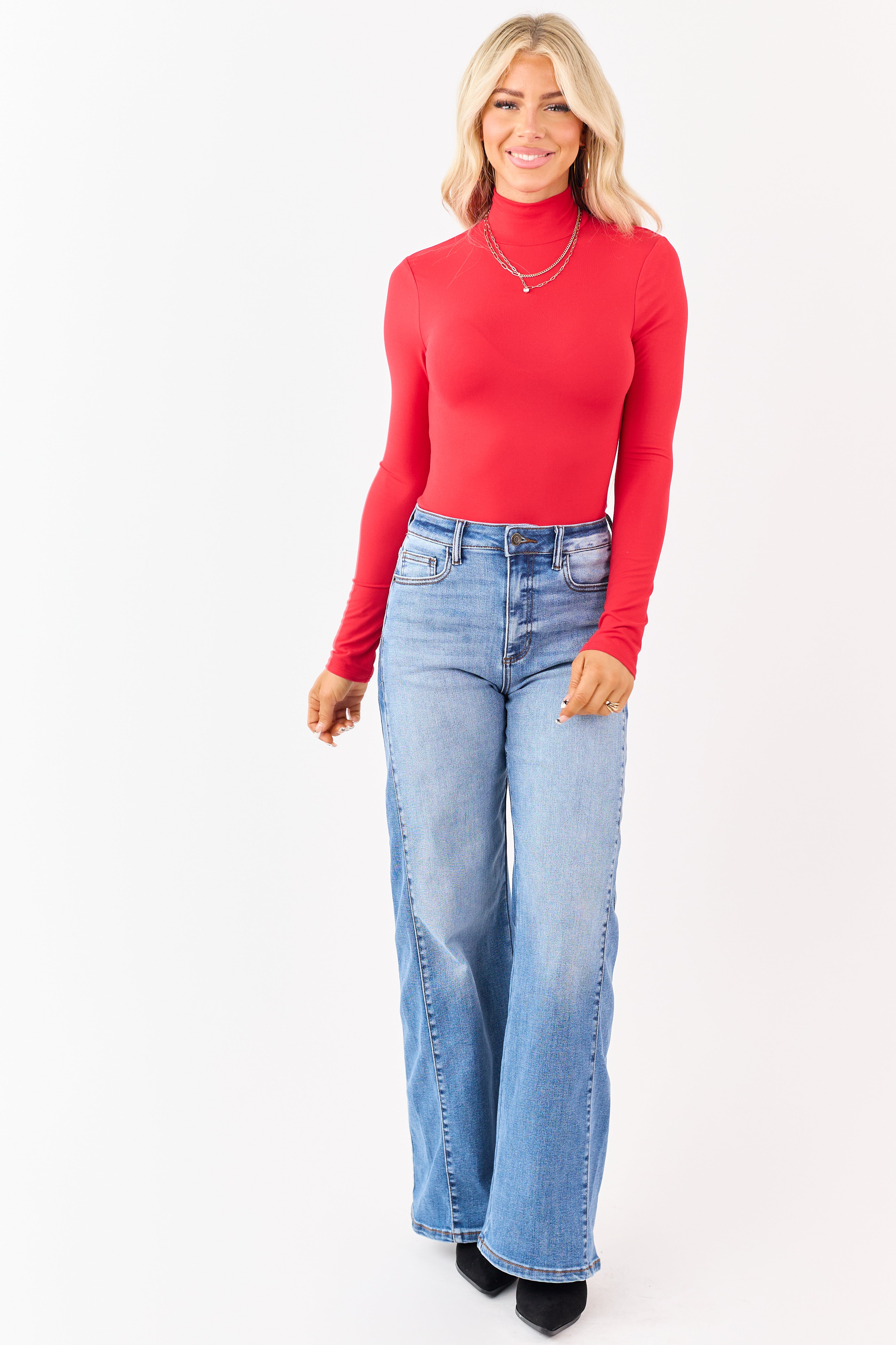 Crimson Mock Neck Long Sleeve Soft Knit Bodysuit