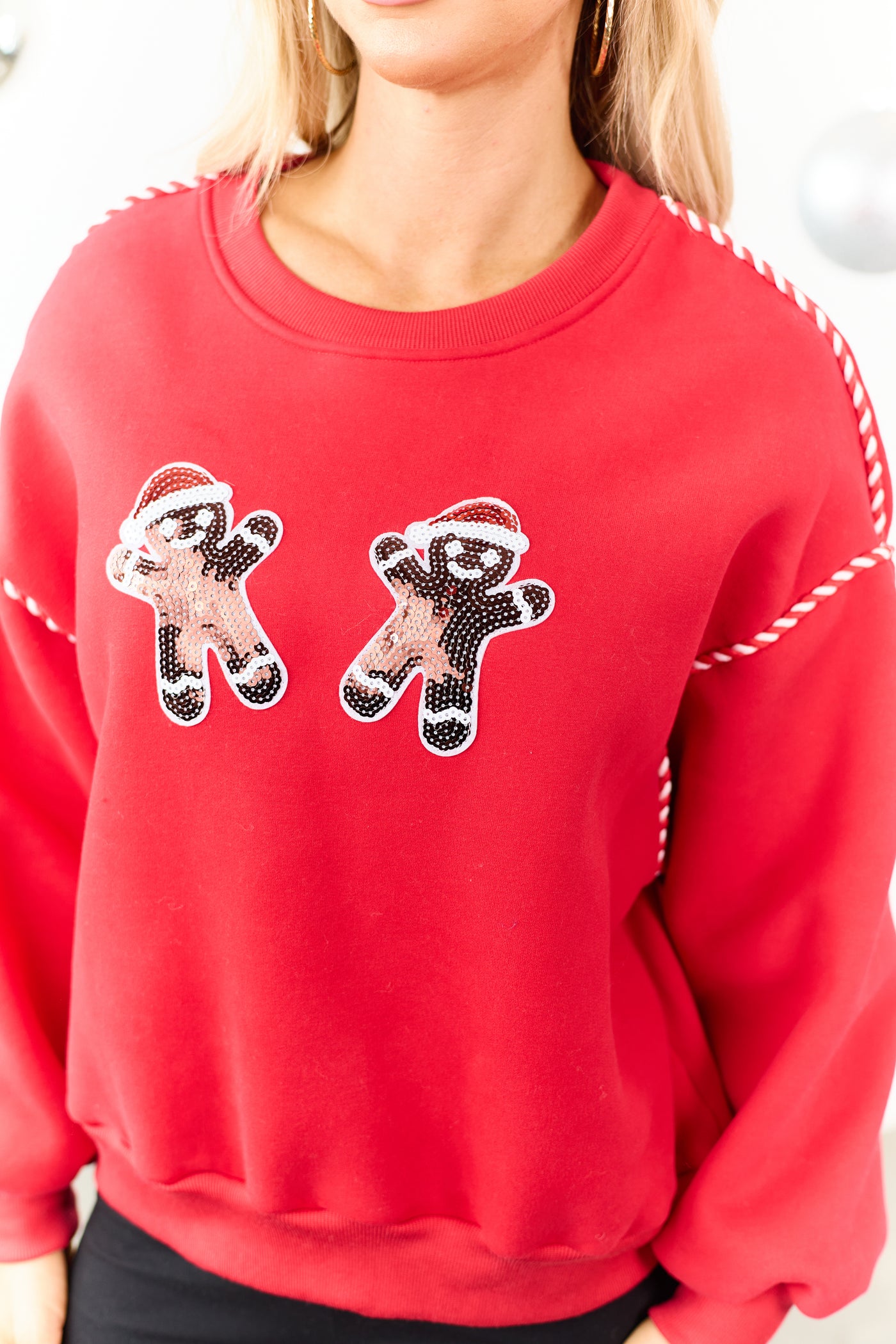Crimson Sequin Gingerbread Graphic Sweatshirt