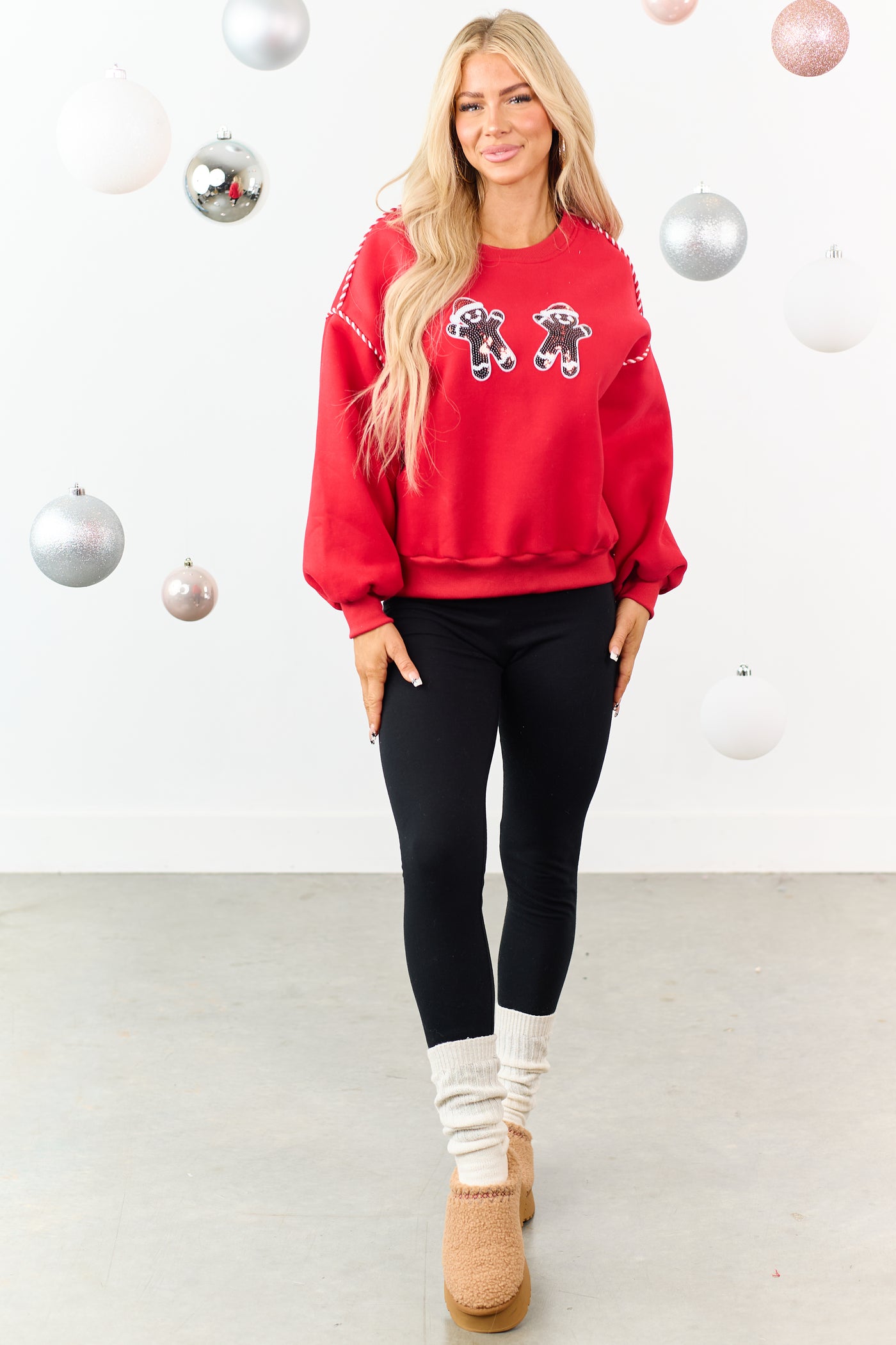 Crimson Sequin Gingerbread Graphic Sweatshirt